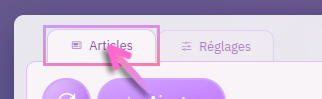 Cliquez sur l'onglet "articles" pour accéder à la liste des articles existants sur votre site.