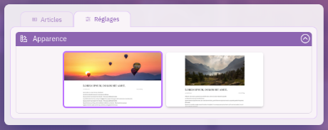 Sélectionnez l'apparence d'article que vous préférez.
Cette apparence est appliquée à tous les articles de votre site internet.