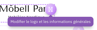 Dans l'en-tête du site, le premier bouton vous permet de renseigner les informations générales de votre site internet (son titre, son logo, etc.).