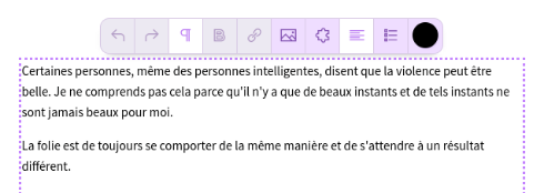 Les articles de blog comportent une zone de texte enrichi dans laquelle vous pouvez insérer du texte, des photos, et intégrer des contenus tiers (vidéo, post de réseau social, etc.).
Accédez à la page dédiée aux zones des blocs pour en savoir plus.